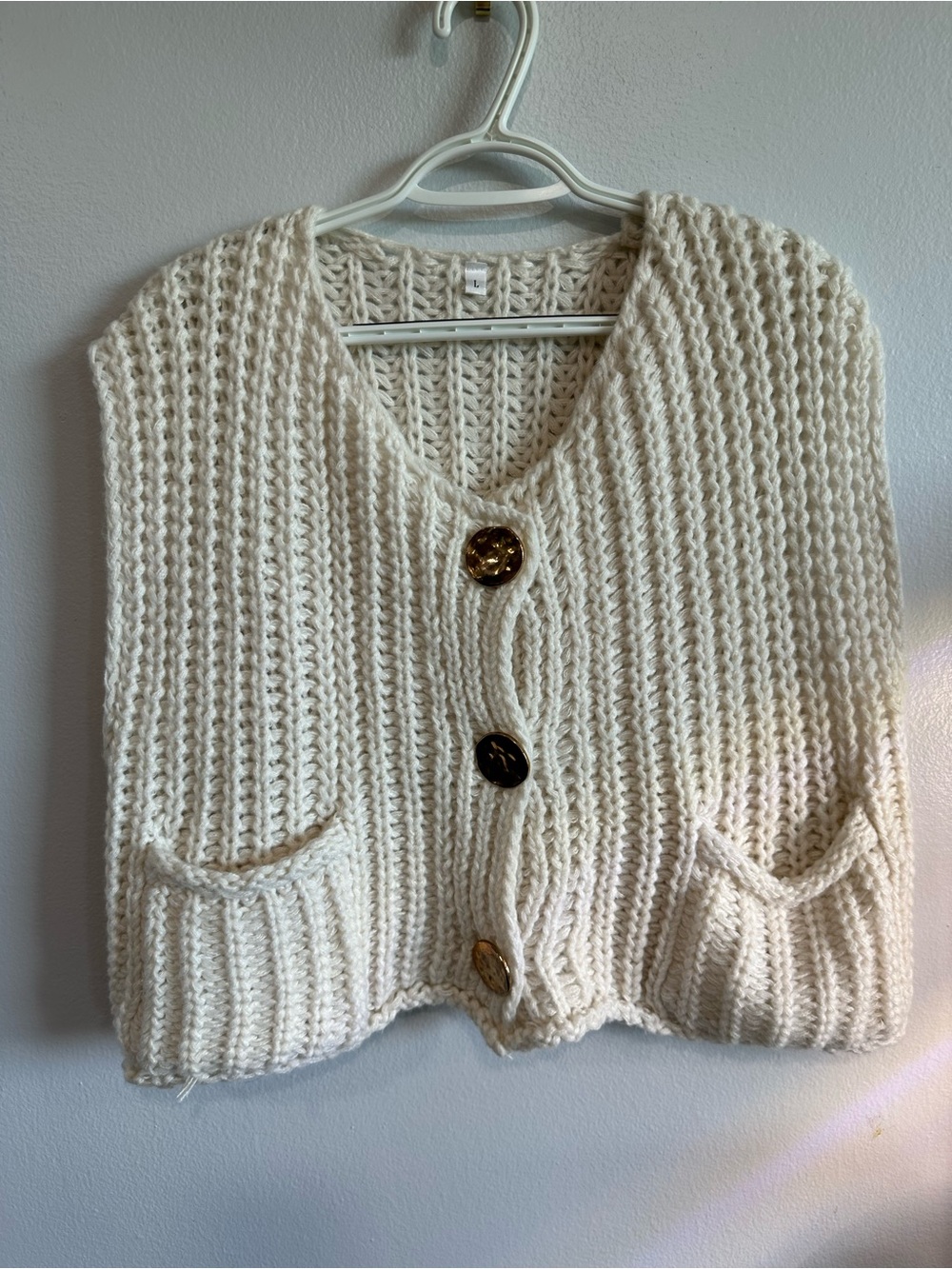 Cream Chunky Knit Button-Front Women's Sweater Vest
